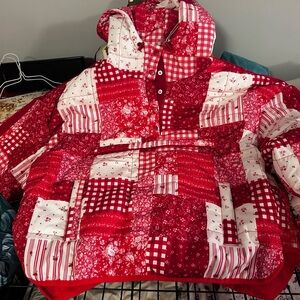 Red and White Patchwork Hooded Jacket